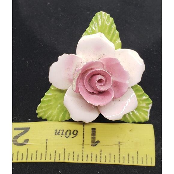 Vintage English Bone China Pink Rose Flower Brooch Pin Handmade Porcelain 3d - Picture 5 of 9